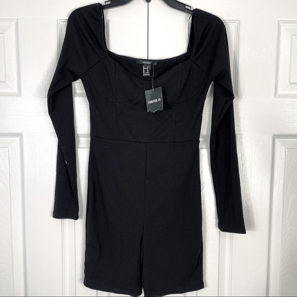 Forever 21 Pants - FOREVER 21 UNITARD jumpsuit shorts shortalls 1 piece romper BLACK ribbed M NEW